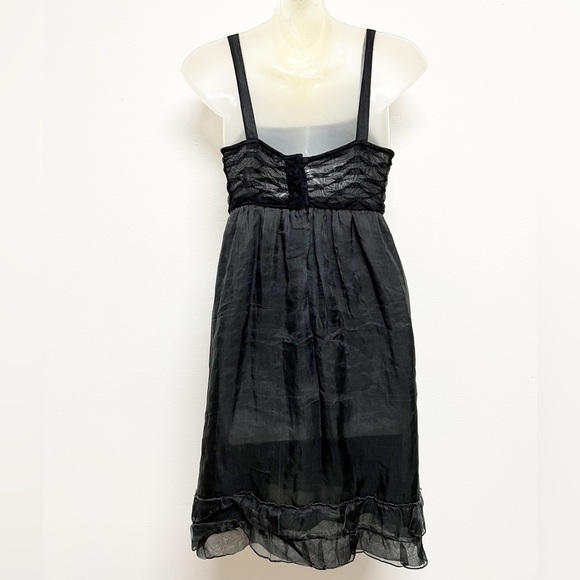 Anthropologie Zehavale Black Ruffle Floral Detail Silk Blend Mini Dress Sz 2 - Picture 6 of 9